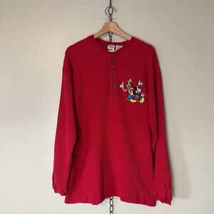 Vintage Disney Thermal Henley Long Sleeve Shirt Large